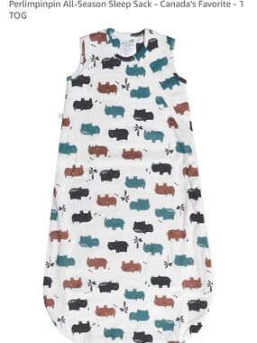 🐥 Perlimpinpin NWT Kids White Hippo Print Sleep Sack - Multi Color
